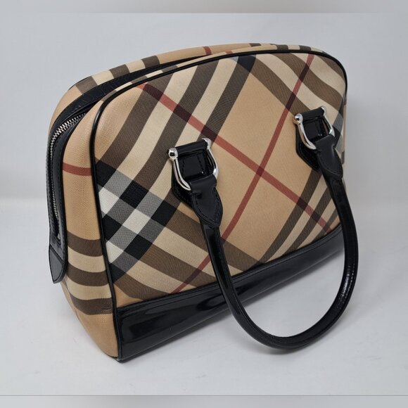 Burberry Tote Handle Bag Handbag Satchel Vintage Y2K Nova Check 13" x 10.5' - Picture 5 of 15
